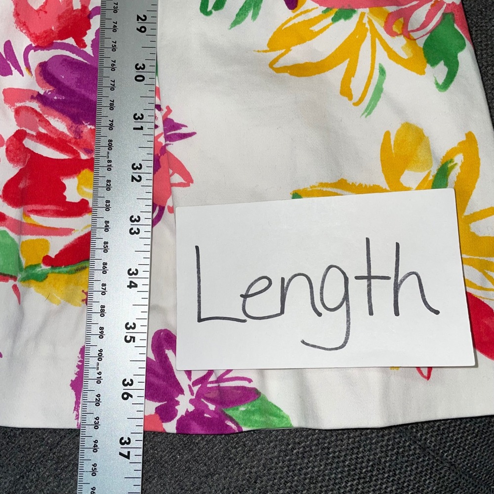 Chaps Sleeveless Floral Dress White Cotton Blend V-Neck Pleated Fit & Flare Sz 4 - Picture 8 of 10